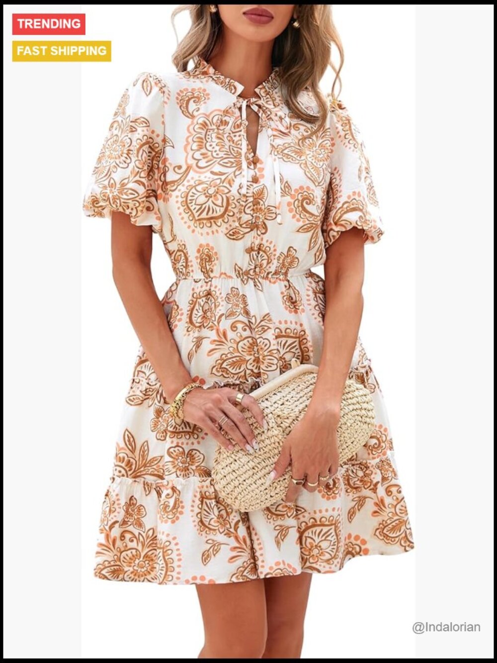Summer Floral Short Sleeve V Neck Tiered Ruffle Boho Swing Mini Dress